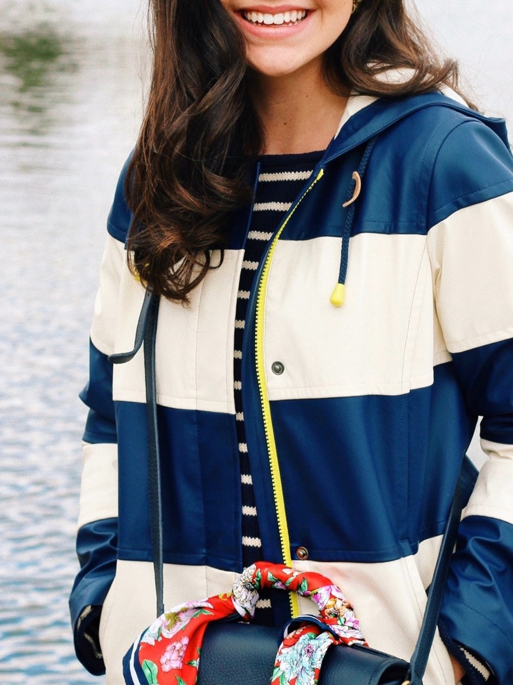 Talbots Women’s Navy and Cream Hooded Rain Jacket XS